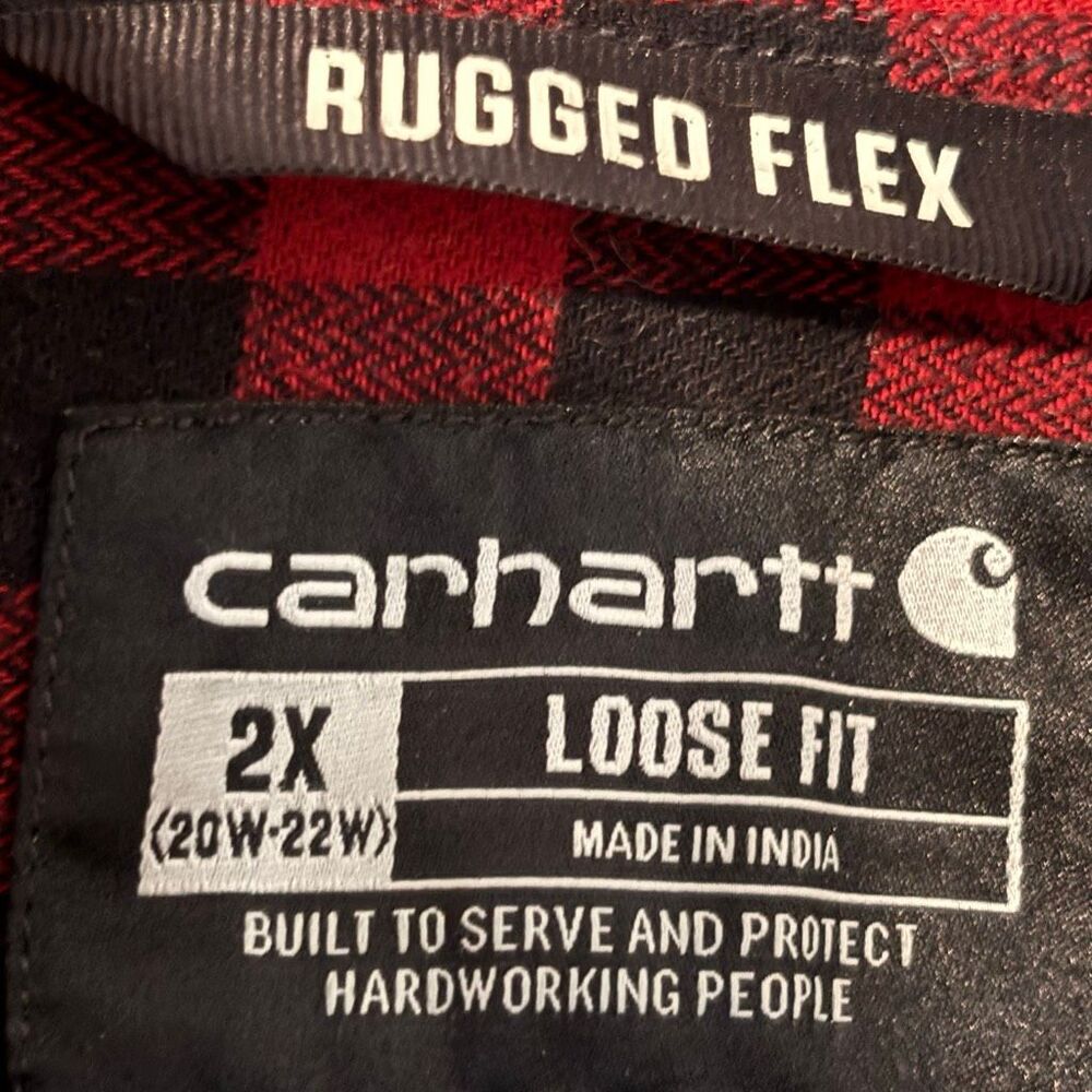 Carhartt Rugged Flex Loose Fit Button Up Flannel Shirt Red Black Buffalo Plaid W - Picture 8 of 10